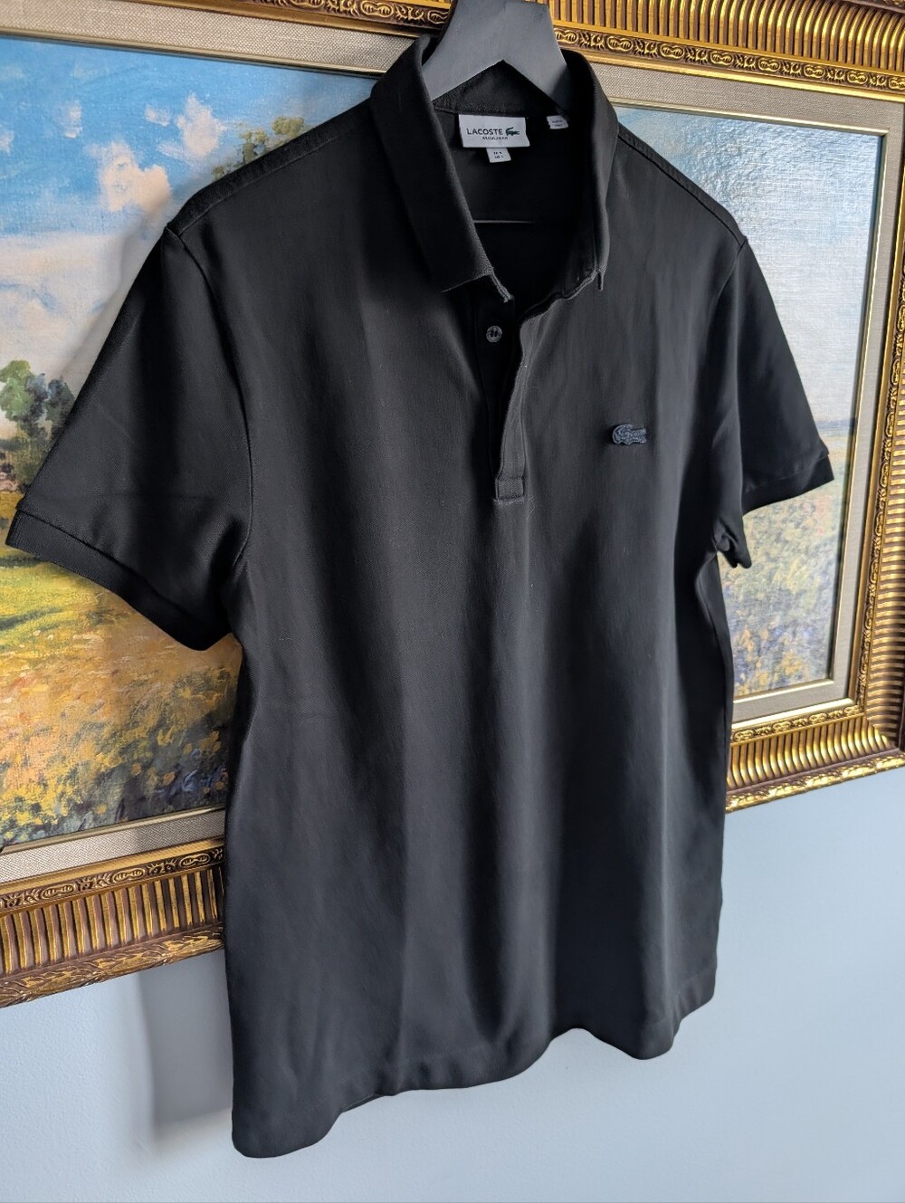 Lacoste Black Polo with Tonal Crocodile Logo